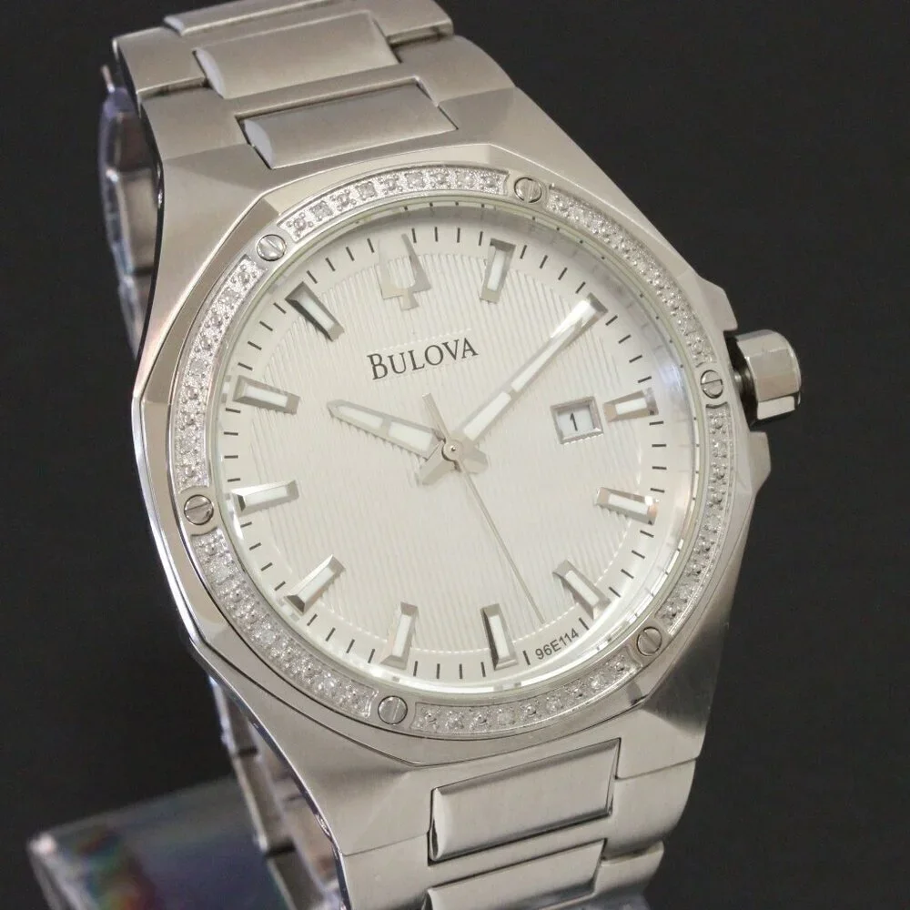 Bulova Men's Watch Diamond-Accent Bezel Integrated Bracelet Silver Textured Dial - Picture 12 of 15